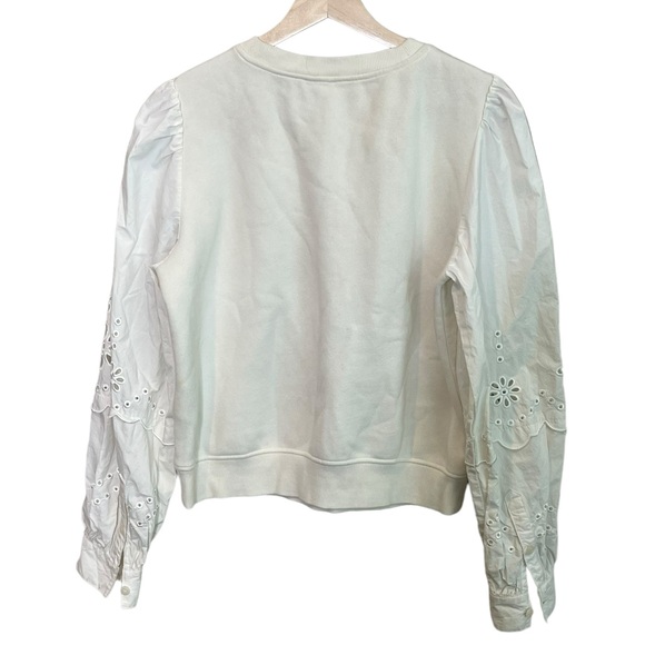 & Other Stories Eyelet Puff Sleeve Ivory Pullover Sweatshirt Size S Minimalist - Picture 2 of 9